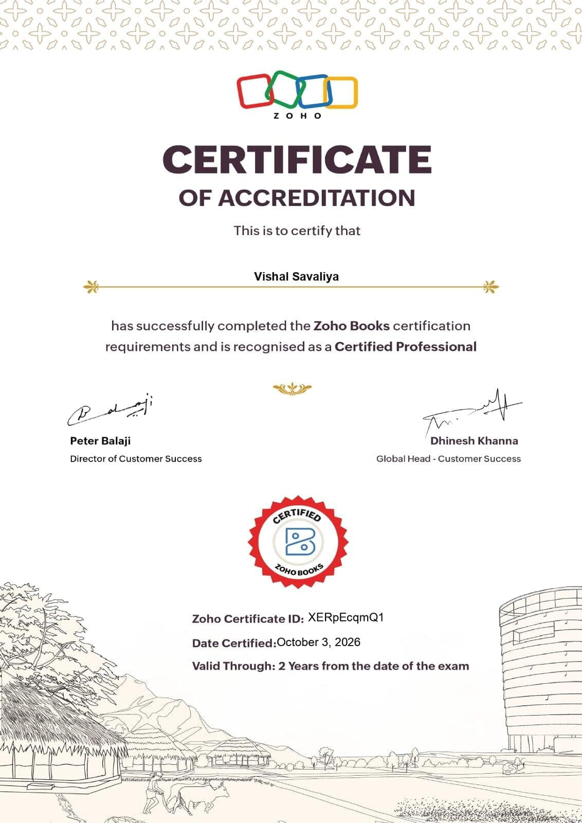 Zoho Books Certificate held by an Octfis team member