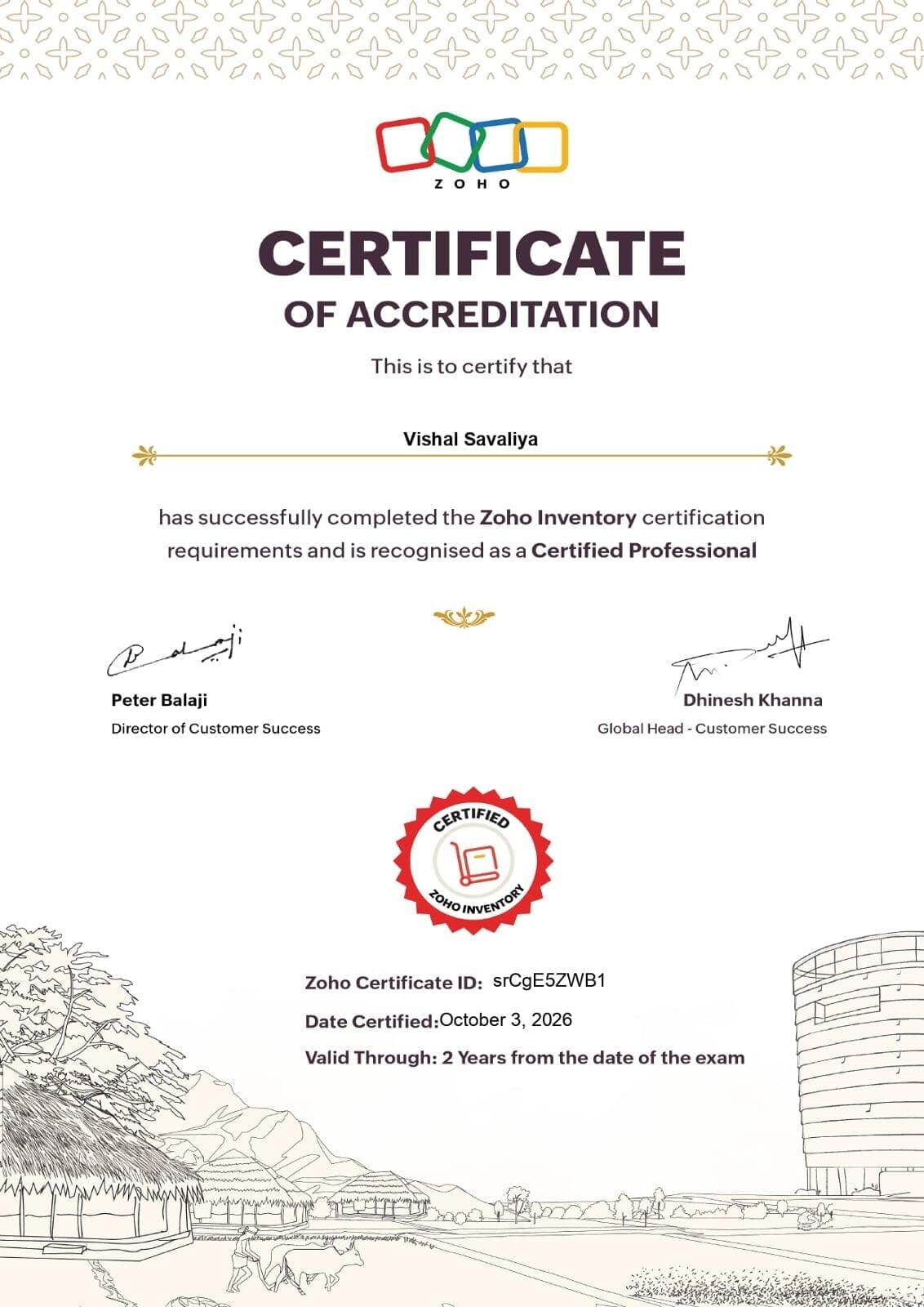 Zoho Inventory Certificate held by an Octfis team member