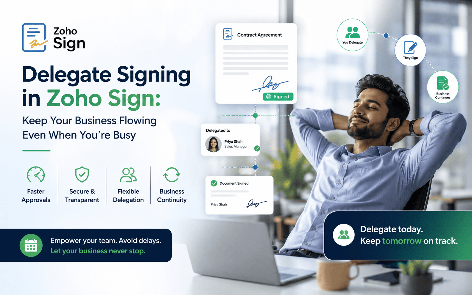 Delegate Signing in Zoho Sign: Keep Your Business Flowing Even When You’re Busy